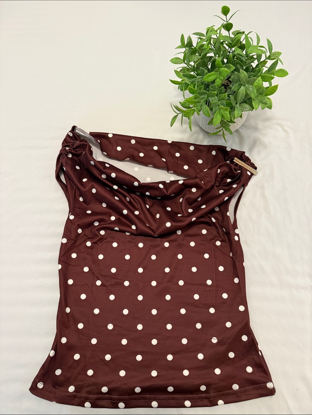 SHEIN Brown Polka Dot Cowl Neck Camisole